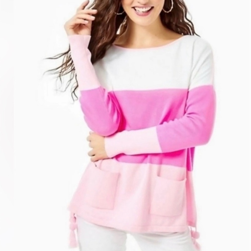 Lilly Pulitzer Westwood sweater, colorblock  pink and white stripe, size XS, EUC